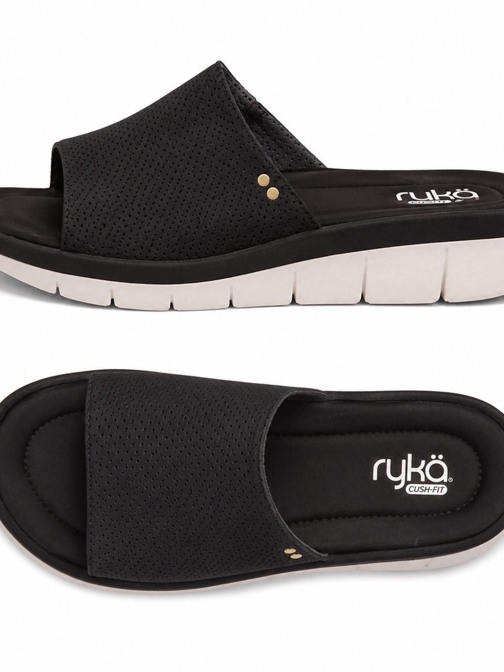 Ryka Ellie Women’s Slide Sandals Black Cush-Fit Comfort Synthetic Size 11W